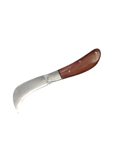 Bursa Çelik Eğri Bağ / Kablo / Aşı Çakısı, Ahşap Saplı - 22 Cm Çok Renkli