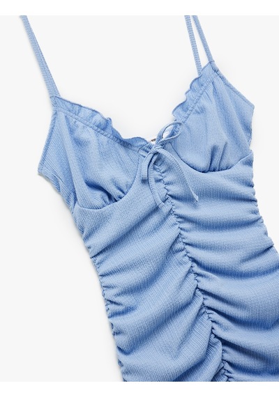 Koton İp Askılı Drapeli Fiyonk Detaylı Slim Fit Bodycon Mini Elbise Mavi 5sal80040ık Mavi