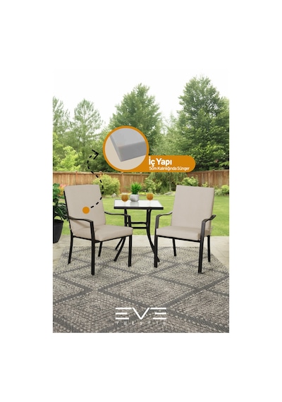 Eve Tekstil Bahçe - Salon - Balkon Arkalıklı Fermuarlı Bağlanabilir Yıkanabilir Sandalye Minderi 8 Adet Krem
