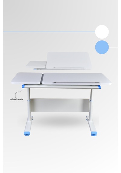 Vega Basic Yükseklik Ve Eğim Ayarlı Beyaz Çalışma Masası, Çekmeceli Bilgisayar Ve Ofis Masası, Mavi Gri Vega Basic Yükseklik Ve Eğim Ayarlı Beyaz Çalışma Masası, Çekmeceli Bilgisayar Ve Ofis Masası, Mavi Gri