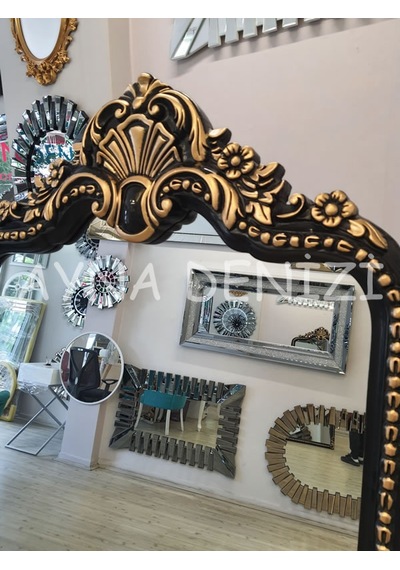 Ayna Denizi Princess Black Gold Model Siyah Altın Renk Dekoratif Ayaklı Boy Aynası Siyah - Altın