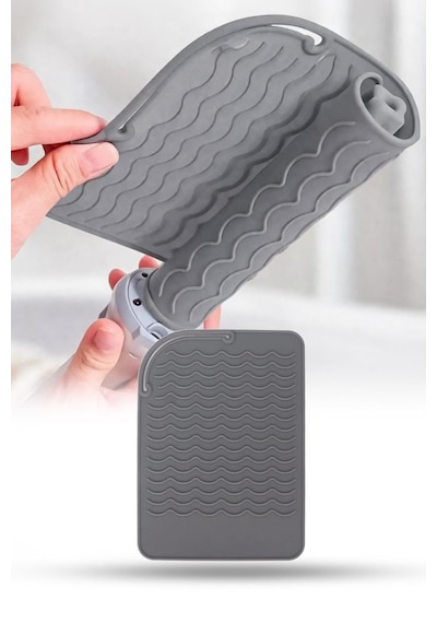 Gri Silikon Isıya Dayanıklı Mat Kaymaz Saç Maşası Düzleştirici Altlığı Çok Amaçlı 21x16 Cm