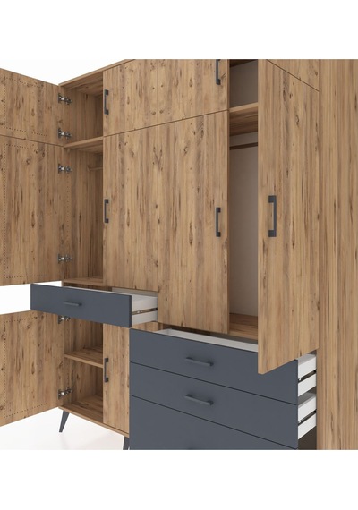 Hyperion Gardrop 5 Raflı 4 Çekmeceli 2 Askılı 176x44x221 Çam-çam/antrasit Çam/antrasit Hyperion Gardrop 5 Raflı 4 Çekmeceli 2 Askılı 176x44x221 Çam-çam/antrasit Çam/antrasit