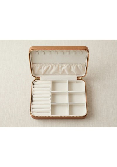 Takı Kutusu Düzenleyici Seyahat Çantası Kolye Yüzük Küpe Organizer Deri Kahverengi 22cmx17cm
