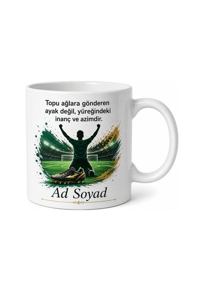 Futbolcu Olarak Gol Atanlara Yeşil Saha Krampon Sevinç Kupası Hediye Bardak Beyaz / Çok Renkli