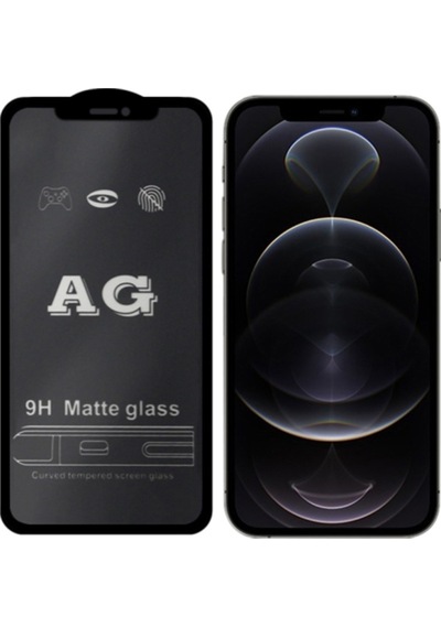 Ally Apple Uyumlu   iPhone 12 Pro Max 6.7Inç Full Glue Matte Tempered Cam Ekra Siyah