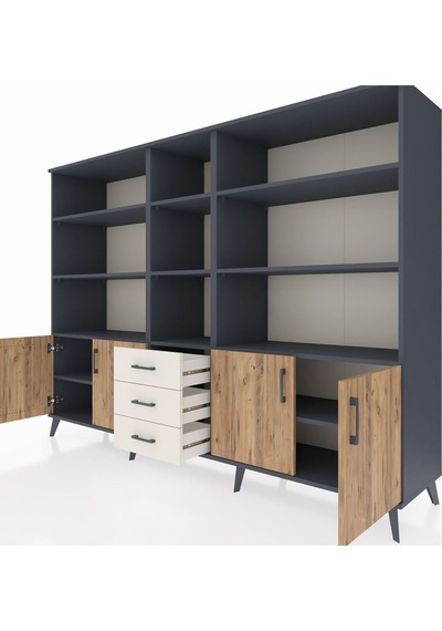 Hyperion Dolap 11 Raflı 3 Çekmeceli 4 Kapaklı 220x44x163 Antrasit Antrasit-çam/aytaşı Hyperion Dolap 11 Raflı 3 Çekmeceli 4 Kapaklı 220x44x163 Antrasit Antrasit-çam/aytaşı