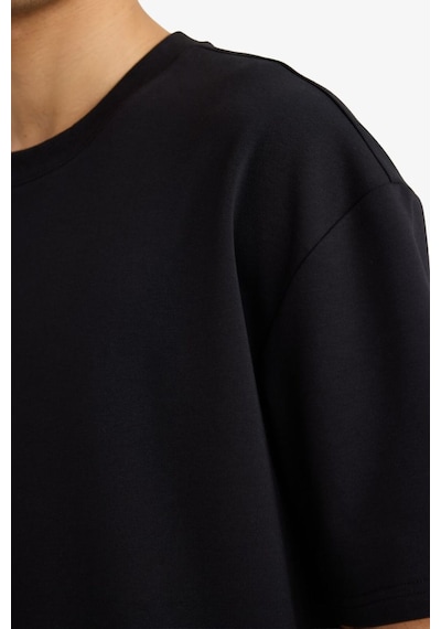 Defacto Oversize Geniş Kalıp Bisiklet Yaka Kısa Kollu Basic Düz Ağır Kumaş Tişört X3926az26spbk81 Siyah-bk81