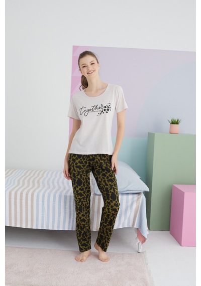 Siyah İnci Pamuklu Örme Pijama Takım 24113133 Çok Renkli
