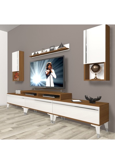 Decoraktiv Ekoflex 270ta Mdf Silver Tv Ünitesi Tv Sehpası Ceviz - Beyaz