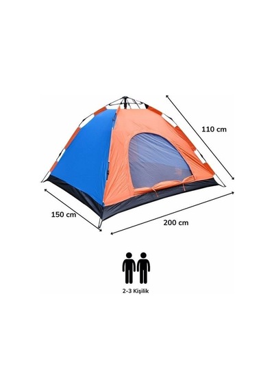 Ergan Outdoor 3 Kişilik Otomatik Kurulum Çadır Turuncu Mavi Çok Renkli