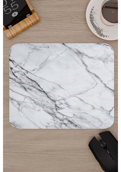 Beyaz Mermer Kaymaz Dikişli Kauçuk Oyuncu Mousepad V3 - 22x18 Gaming Mouse Pad Fare Altlığı