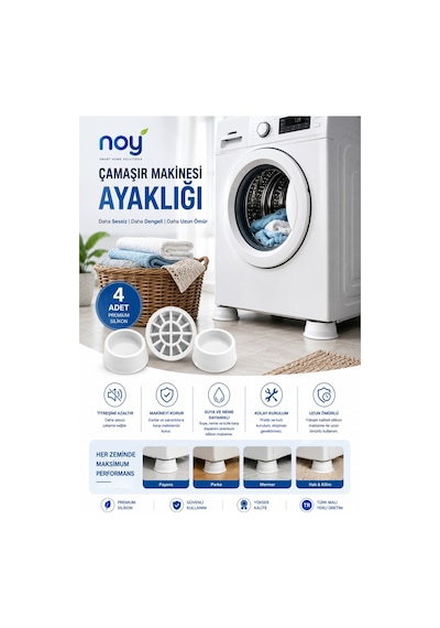 Beyaz Eşya Altlığı Ayağı 4 Adet Çamaşır Bulaşık Makinası Yükseltici Titreşim Önleyici Ayaklık Beyaz