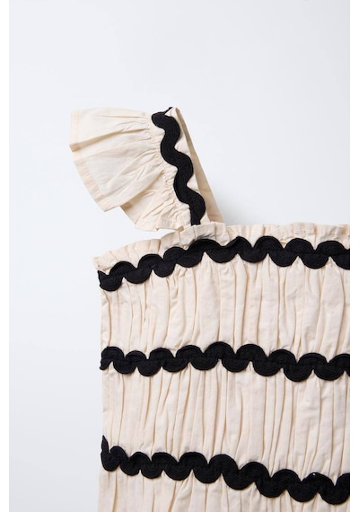 Kız Çocuk Zigzag Desenli Bluz Ve Pantolon Takım Krem