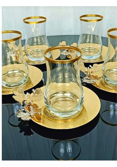 Çnr Home Collection 6 Kişilik 12 Parça Gold Çay Seti, Çay Takimi, Hediyelik & Çeyizlik Gold
