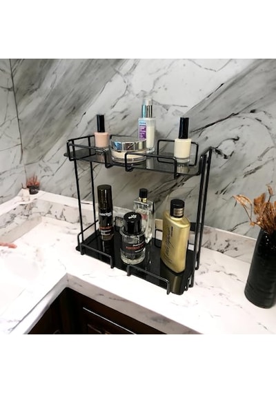 Katlı 28x14 Siyah Banyo Ve Kozmetik Düzenleyici - Çift Katlı Sunum Ve Servis Tepsisi - Makyaj Organizeri Diğer