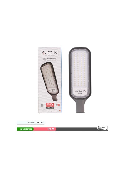 Ack Led Sokak Armatürü Siyah Kasa 6500K Beyaz Işık 100W Siyah