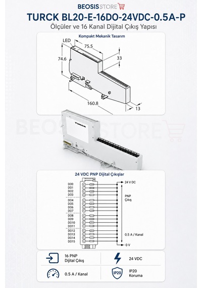 Turck Bl20-e-16do-24vdc-0.5a-p 16 Kanal Dijital Çıkış Modülü