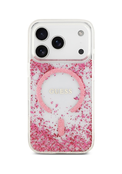 Apple Uyumlu iPhone 17 Pro Kılıf Guess Lisanslı M-safe Şarj Özellikli Transparan Resin Bottom Kapak Pembe Pembe