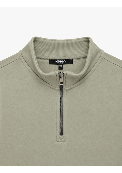Koton Şardonlu Regular Fit Uzun Kollu Fermuarlı Yaka Sweatshirt Gri 7wam70003mk