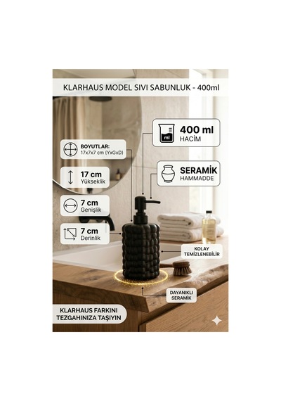 Dekoratif Seramik Bubble Sabunluk -400ml- 17x7x7 Cm Siyah