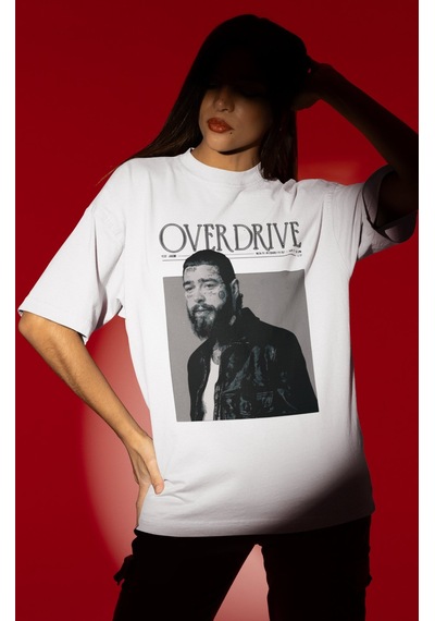 Tasarım Overdrive Post Malone Rapper Şarkıcı Baskılı Unisex Overs Beyaz