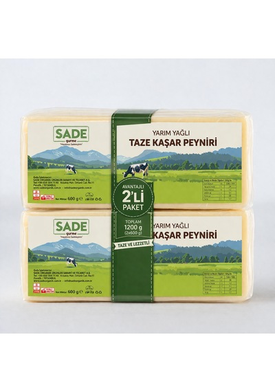 Sade Gurme Kaşar Peynir 2x600 G. - 2'li Paket
