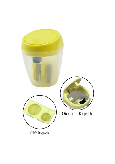 Çift Bıçaklı Kalemtıraş 4 Adet Adel Otomatik Kapaklı Kalemtraş Pastel Renkli Hazneli Kalem Açacağı Plastik Renkli