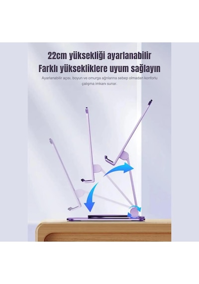 Coofbe Plastik Yükseklik Ayarlı 360 Dönebilen Tablet Laptop Standı Masaüstü Telefon Tutucu Kaymaz Ped