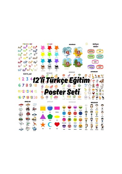 Besay Okul Öncesi Türkçe Eğitim Poster Seti 12'li A4 Çerçevesiz