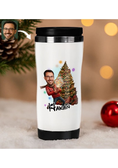 Bk Gift Kişiye Özel Erkek Yılbaşı Karikatürlü Çelik Termos Bardak - 7, Yılbaşı Hediyesi, Yeni Yıl Hediyesi