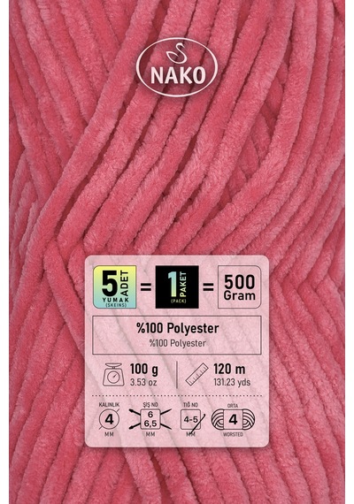 Panda - Fuşya 3100 - 5'li Paket - 100gr/120m - Kadife El Örgü İpi - Amigurumi Punch İpi