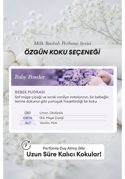 6 Hyalüronik Asitle Nemlendiren Parfümlü Vücut Losyonu Mılk Baobab Perfume Body Lotion Baby Powder