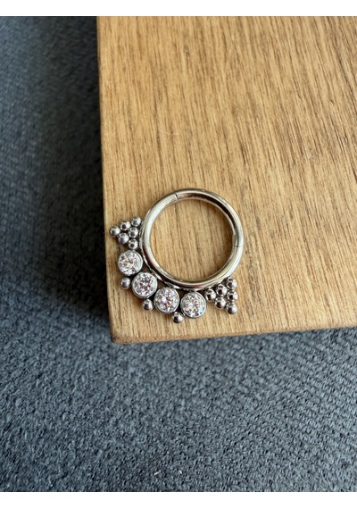 %100 316 L Cerrahi Çelik Otantik Zirkon Taşlı Kilitli Halka Piercing Gümüş