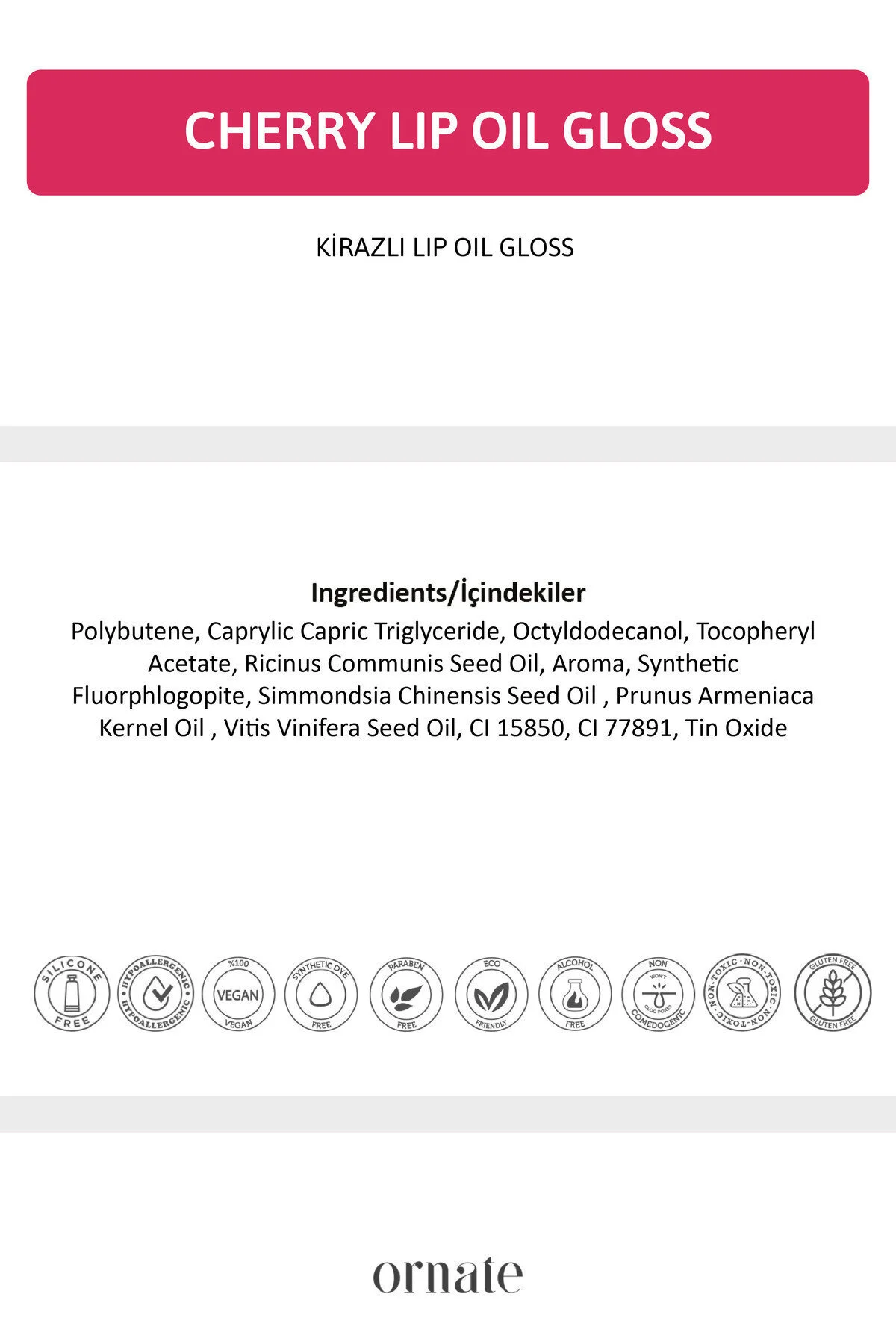 Cherry Lip Oil Gloss Dolgunlaştırıcı Efekt Nemlendirici, Parlatıcı Simli Dudak Yağı Kiraz 5 Ml 004 Kırmızı