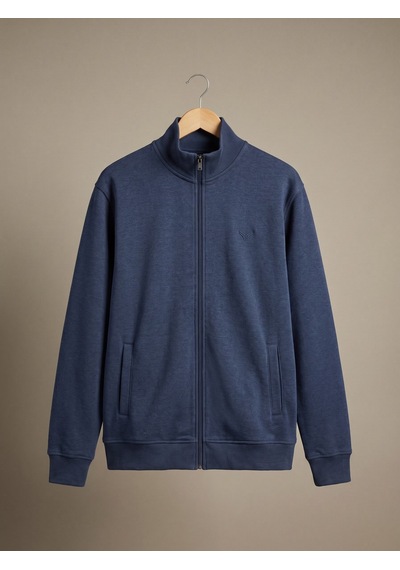 Maccali Erkek Mavi Büyük Beden Pamuklu Fermuarlı Sweatshirt