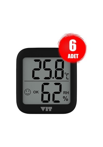 Vıt 6'lı İç Mekan Dijital Isı Ve Nem Ölçer Siyah Termometre Bvt17-04 Thermometer