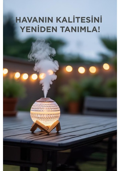 H10 Beyaz Kristal Top Rgb Işıklı, Ahşap Standlı, Hava Nemlendirici Dekoratif Nemlendirici (İthalatçı Garantili)