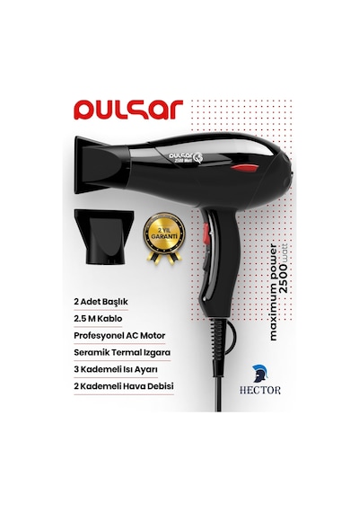 Hector Pulsar 2500 W Turbo Profesyonel AC Motor Kuaför Fön Makinesi