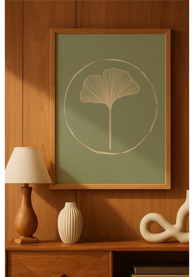 Ginkgo Ahşap Çerçeveli Poster, Dekoratif Sanatsal Duvar Tablosu