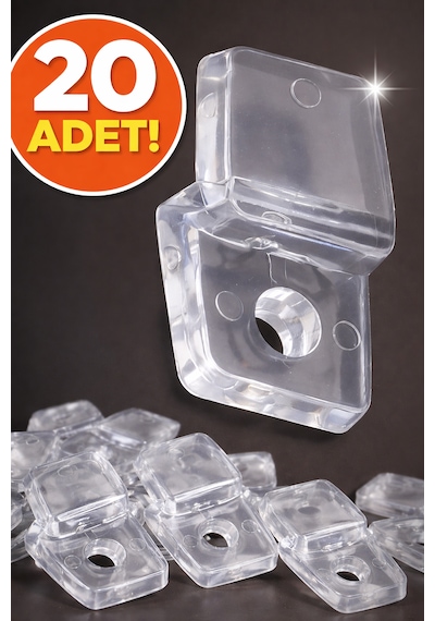 20 Ad. Şeffaf Plastik Ayna Tırnağı Cam Tutucu Duvara Ayna Sabitleme Aparatı Vida Dahil Şeffaf
