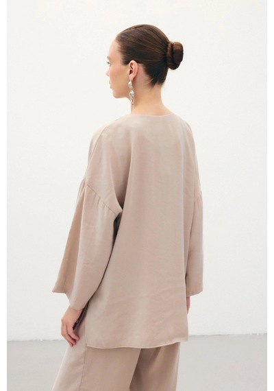 Sateen Düğmeli Kimono - Taş Taş