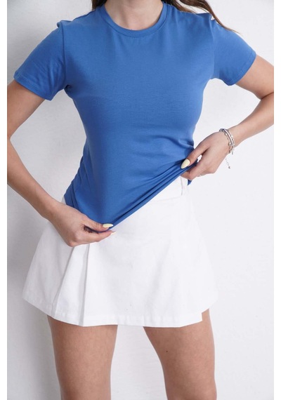 Crop Slim Fit Pamuk Likra Tişört-koyu Mavi Koyu Mavi
