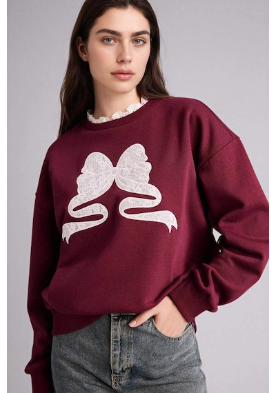 Defacto Oversıze Baskılı Sweatshirt G9608ax26spbr33 Bordo-br33