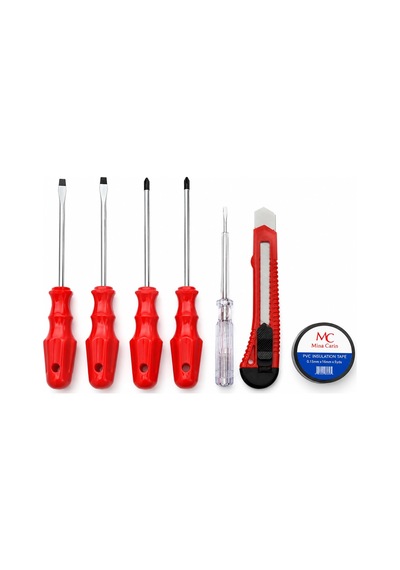 7 Parça El Aleti Seti 2 Düz Tornavida 2 Yıldız Tornavida Kontrol Kalemi Maket Bıçağı Pvc İzole Bant Dayanıklı Ergonomik Ev Atölye Tamirhane Bakım Onarım Elektrik Montaj Çözümü