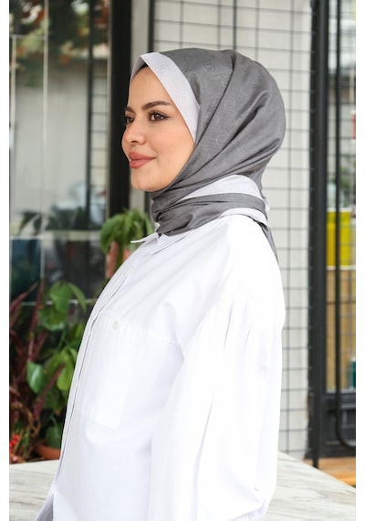 Premium Lux Original Monogram Şal İpek Vual, Yüksek Kalite, Hafif, Rahat, Şık, Tesettür, Shawl Füme