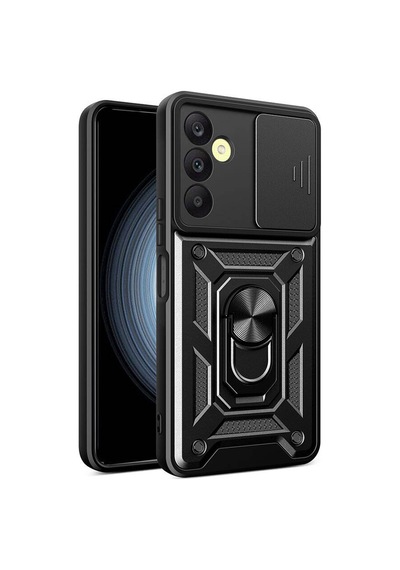 Zore Samsung Galaxy Uyumlu A25 Kılıf Magnetik Standlı Kamera Korumalı Omsy Sürgülü Vega Kapak - Siyah