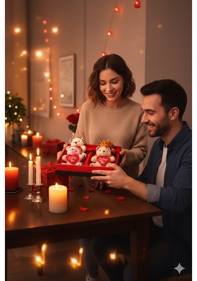 Sevgililer Günü Hediye Kutusu 4 Adet I Love You Temalı Peluş Ayıcıklı Romantik Hediye Seti Kutusu Ayı