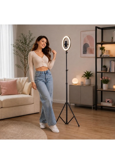 Ayrex 10 İnç Ring Light Tripodlu 3 Renk Bluetooth 5.2 2.1 M Np-l20s