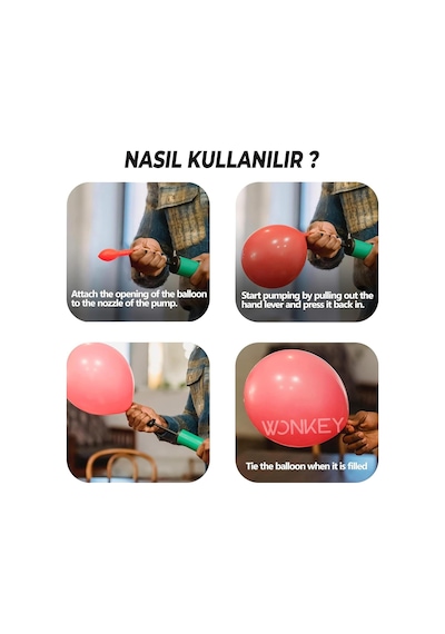 Wonkey Toys - 1 Adet Hızlı Balon Şişirme Pompası, Manuel 1.kalite Büyük Boy Balloon Pump Diğer